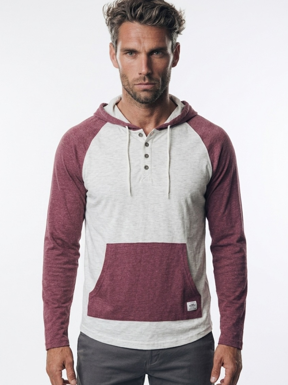 🏄‍♂️AMBIG California Men’s Gray Maroon‎ Hoodie – Size M
